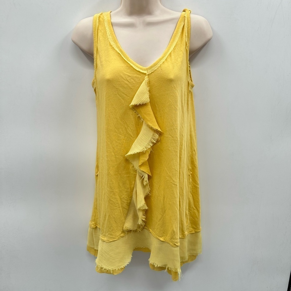 TOUT A COUP distressed Yellow woman lightweight cotton boho chic tank top M